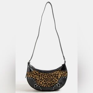 Fame Leopard Print Half Moon Shoulder Bag